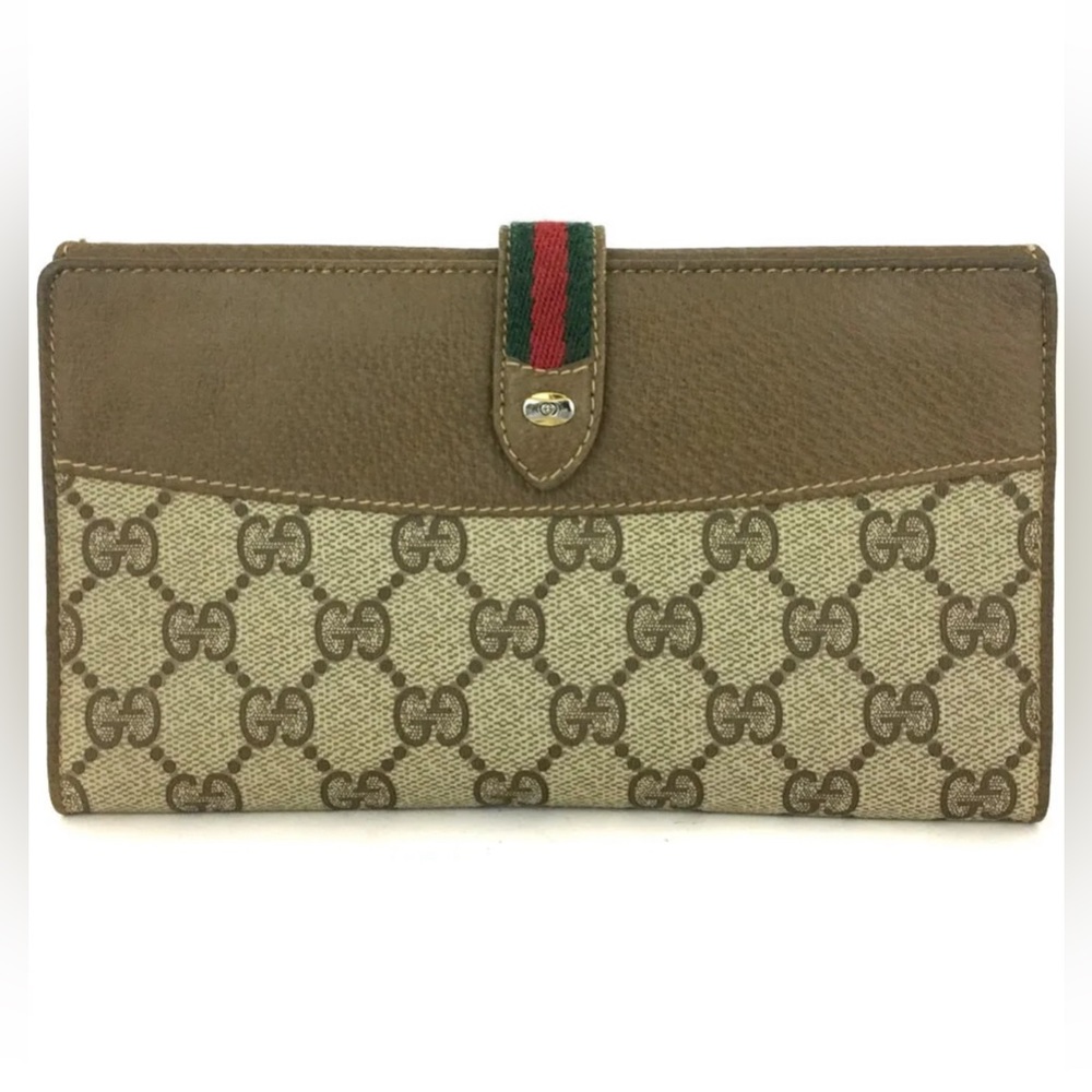 VINTAGE GUCCI GG Logo  Shelly Line PVC Leather Long Trifold Wallet